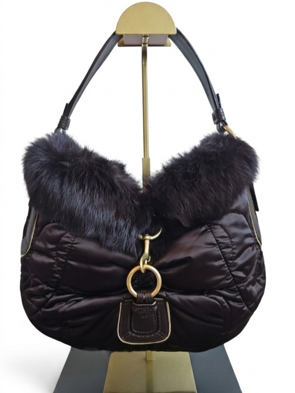 Vintage Coach Soho Ski Hobo Quilted Nylon Rabbit Fur Shoulder Bag 3587